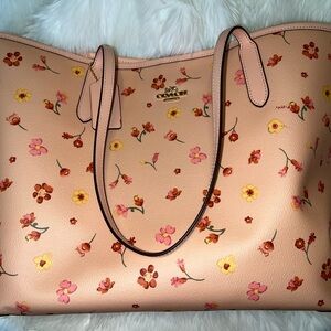 Coach Peach Floral Tote Bag